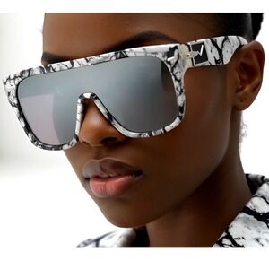 Elegant Square Sunglasses Women Marble Print Mirrored Lenses Fashion Eyewear Hot